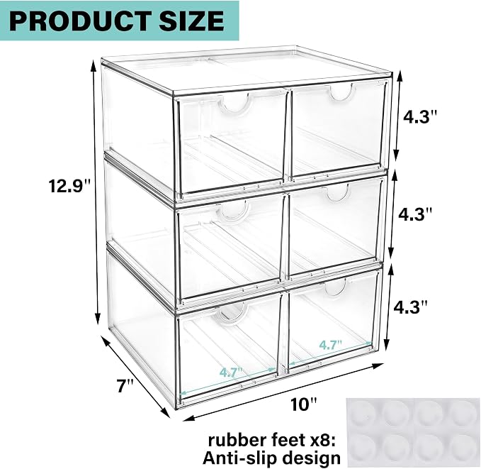 Prsildan 6 Small Drawers Stackable Storage Drawer Clear Acrylic Organizer | - Image 3