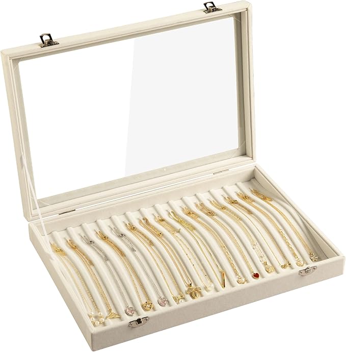 Frebeauty 15 Hooks Necklace Tray Velvet Neckalce Organizer by Frebeauty