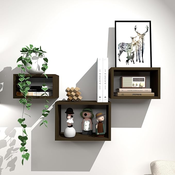 Premium Black Walnut Floating Cube Shelves, Eco-Friendly Wood Box-Style Wall by CANCHICHomeDecor
