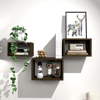 Premium Black Walnut Floating Cube Shelves, Eco-Friendly Wood Box-Style Wall by CANCHICHomeDecor