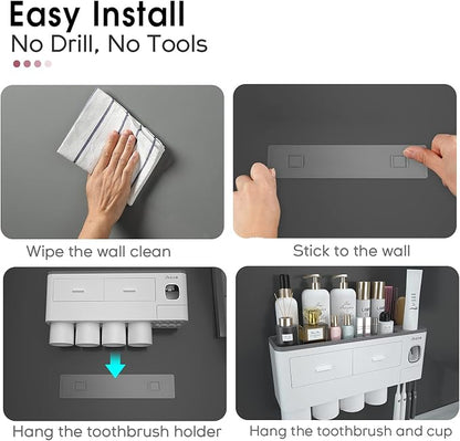 iHave Toothbrush Holders for Bathrooms, 4 Cups Toothbrush Holder Wall Mounted - Image 5