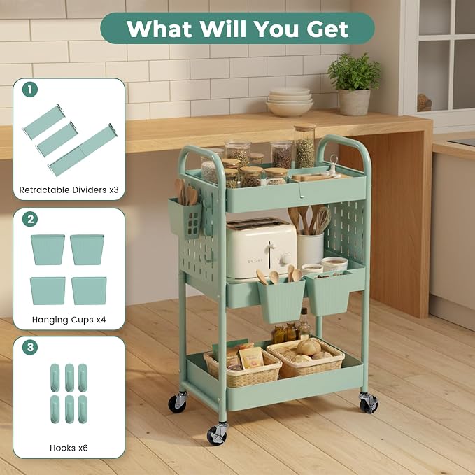 danpinera Rolling Cart, Movable Utility Organizer - Image 3