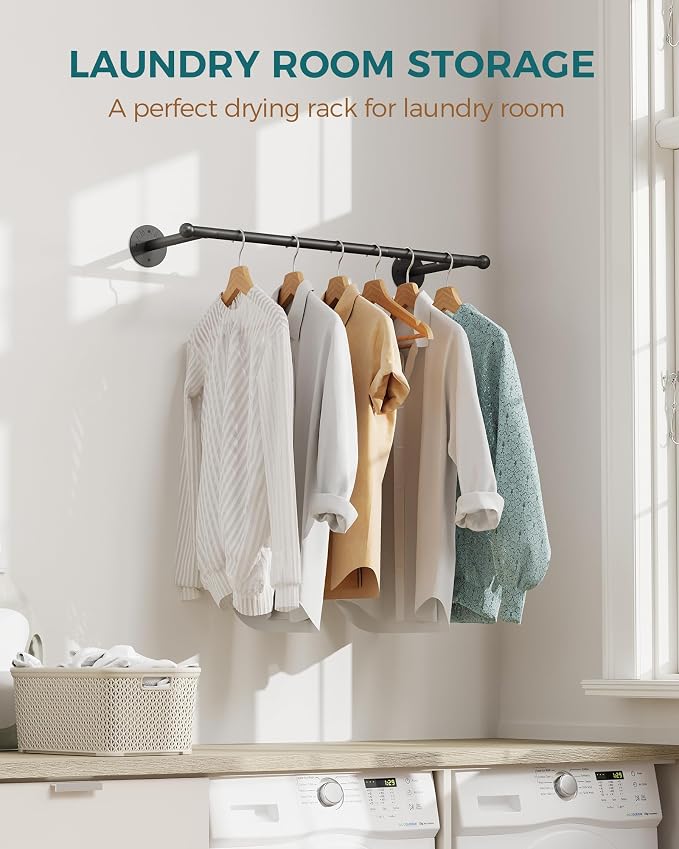 OROPY 33" Industrial Pipe Clothing Rack, Wall Mounted Clothes Rack | Closet Rods - Image 7