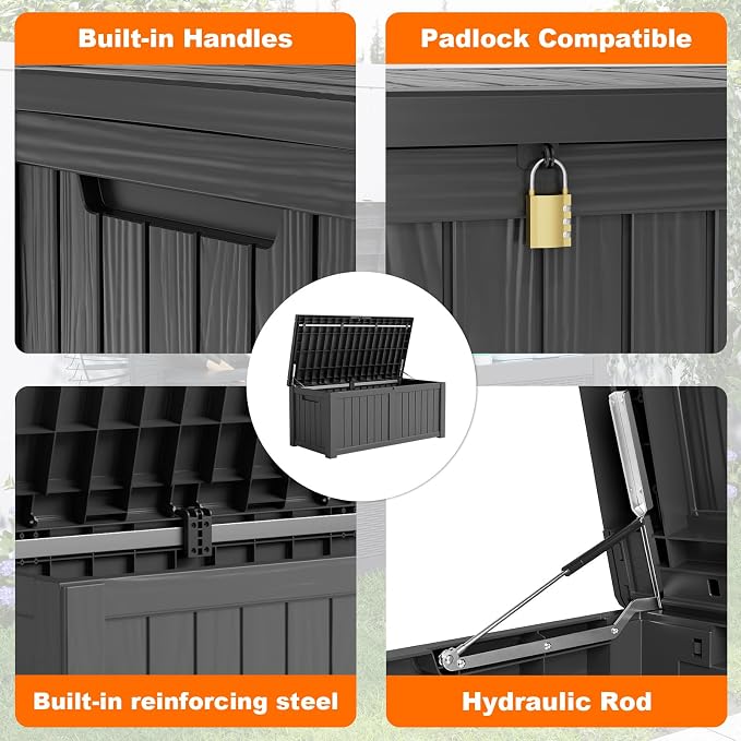 DRATO 150 Gallon Deck Boxes Outdoor Waterproof, Lockable Outdoor Storage Box - Image 3