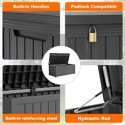 DRATO 150 Gallon Deck Boxes Outdoor Waterproof, Lockable Outdoor Storage Box - Image 3
