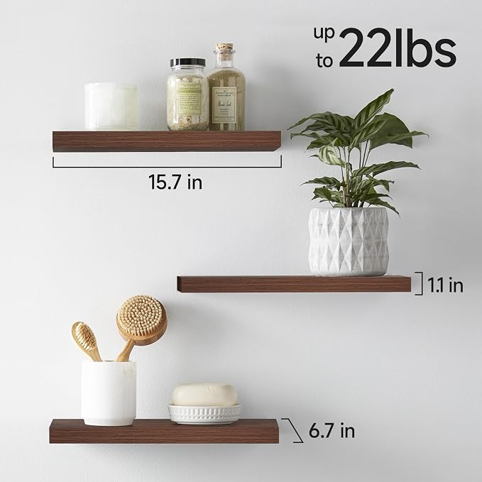 BAYKA Floating Shelves for Wall, Wall Mounted Rustic Wood Shelves for Bathroom - Image 3