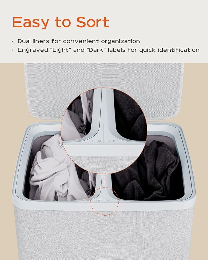 CASAMAYA Laundry Basket with Lid, Laundry Hamper 2 Section, 170L collapsible - Image 5