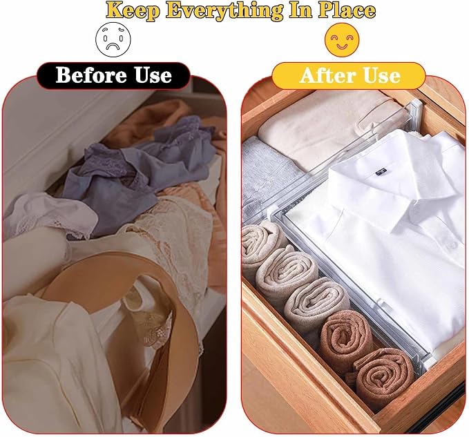 4 Pcs Drawer Dividers for Clothes, 3.15" High 11.34"-19.69" Adjustable - Image 3