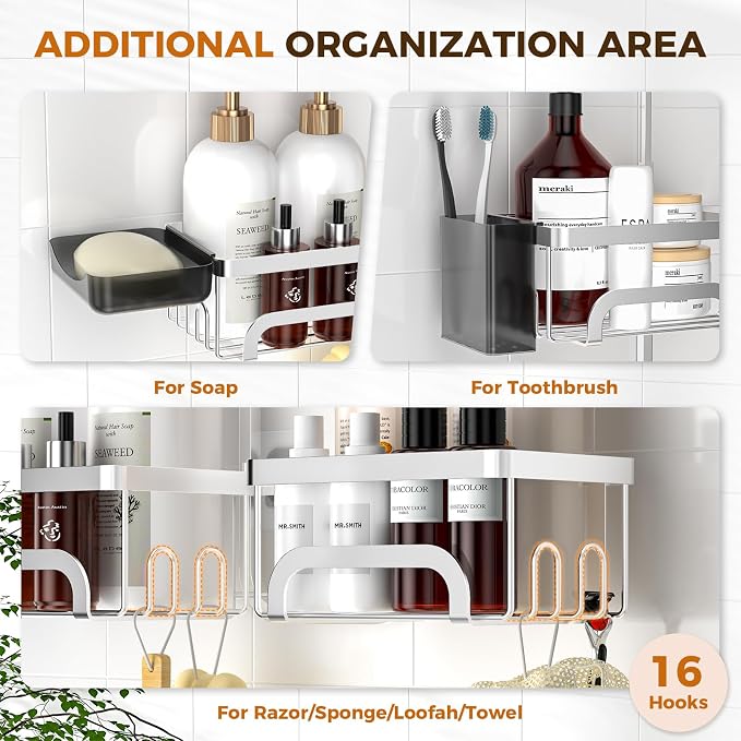 REINHARDT Adjustable Shower Caddy Hanging Split Shower Caddy - Image 5