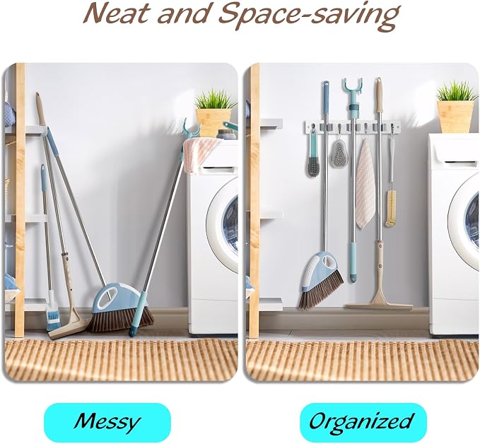 OUTNILI 2 Pack White Mop Broom Holder Wall Mount - Image 5