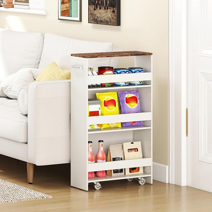 Small Kitchen Cart, 4-Tier Slim Rolling Island w/Handle, Laundry Room Storage - Image 3