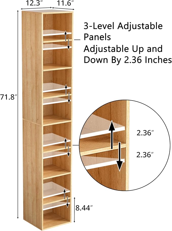 8-Cube Storage Organizer Bookcase, Oak Tall Narrow Bookshelf, Freestanding Open - Image 7