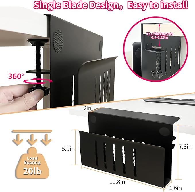 Desk Side Storage, Under Desk Storage, No Drill Steel Hanging Desk Organizer - Image 3