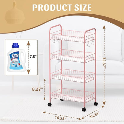 PLKOW 4-Tier Metal Rolling Utility Cart, Living Room, Lightweight Organizer Cart - Image 3