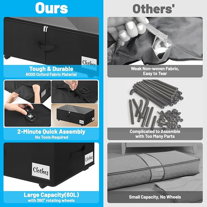 Under Bed Storage with Wheels, Quick Assembly Underbed Shoe Storage Containers - Image 7