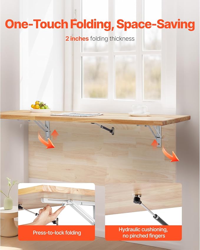 VEVOR Wall Mounted Folding Table, 47.2 x 19.7 inches Wall Mount Table, Floating - Image 4