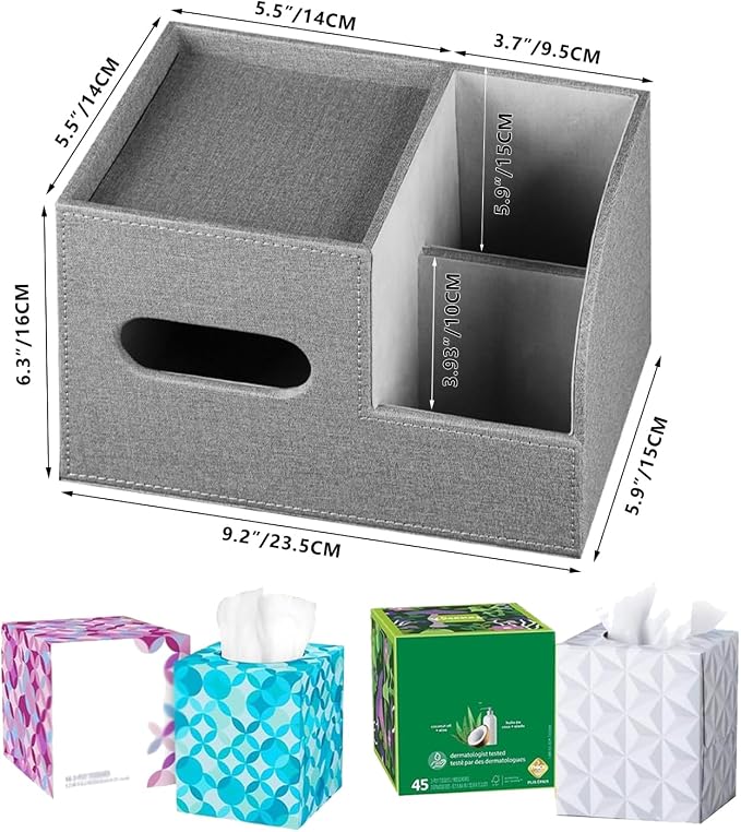PU Leather Tissue Box Cover Square, Tissue Box Holder Organizer - Image 3