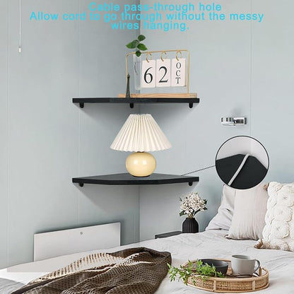 Joiishom Wood Corner Wall Shelves Set of 2, Solid Wood Corner Floating Shelves - Image 4