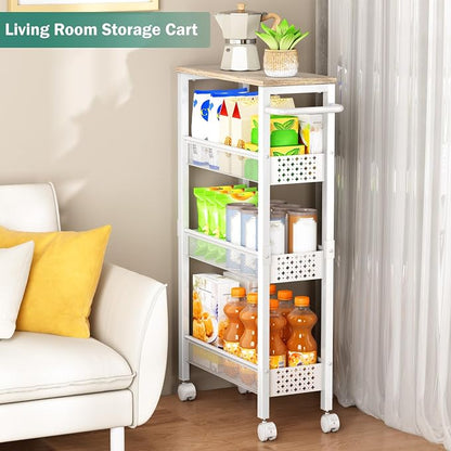 Utility Slim Storage Cart, 4 Tier Small Rolling Kitchen Laundry Room Cart - Image 6