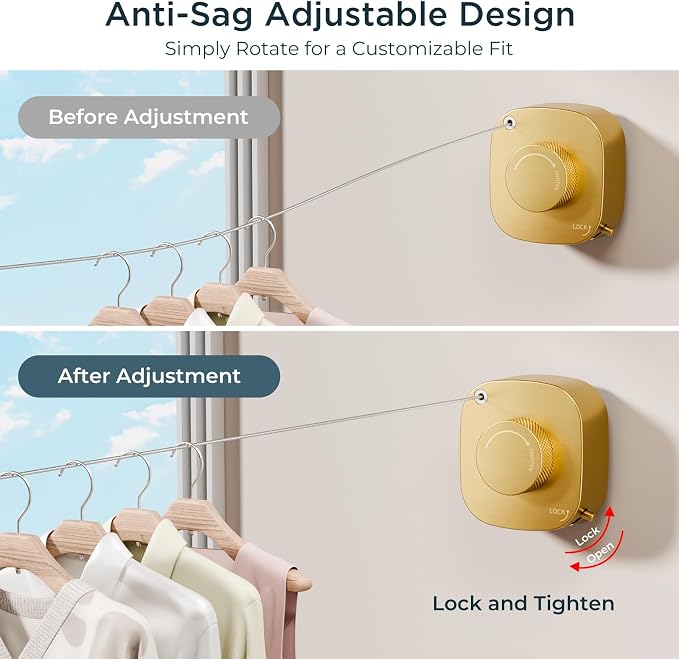 FORIOUS Retractable Clothesline Indoor, 13.8 Ft Non-Sagging Outdoor Clothes Line - Image 5