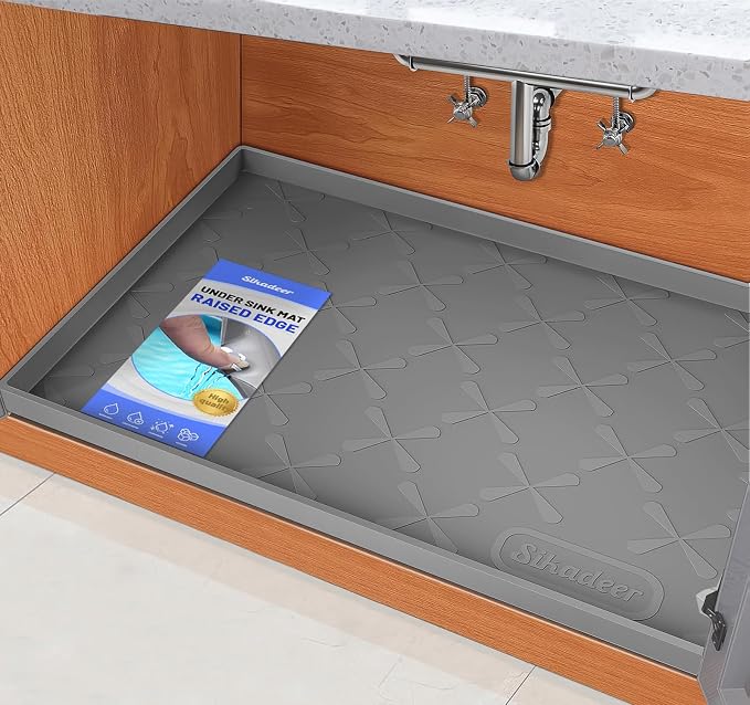 SIKADEER Waterproof Under Sink Mat 22x19, Raised Edge Silicone Mat Under Sink by SIKADEER