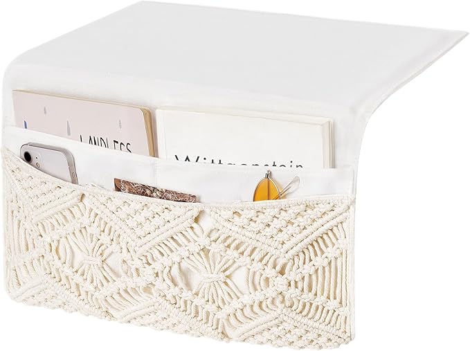 Mkono Macrame Bedside Caddy Storage Organizer Boho Remote Control Tablet by Mkono