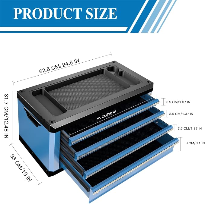 4-Drawer Tool Box with Lock&Keys, Portable Tool Box with Multifunctional - Image 2