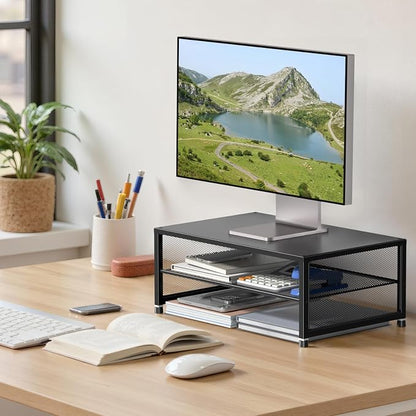 Desk Organizers and Accessories, 2-Tier Metal Computer Monitor Stand Riser - Image 3
