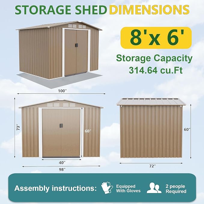 Gotland 8FT x 6FT Sheds & Outdoor Storage, Metal Shed - Image 2