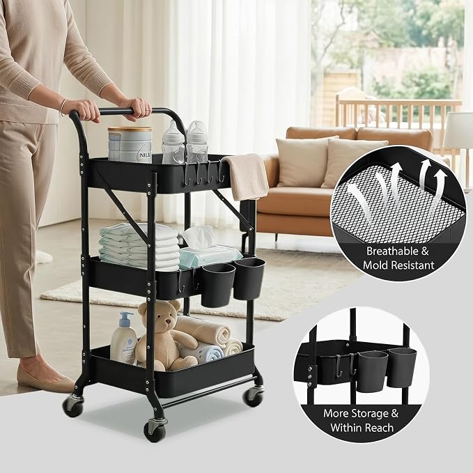 3 Tier Foldable Rolling Cart - Image 5
