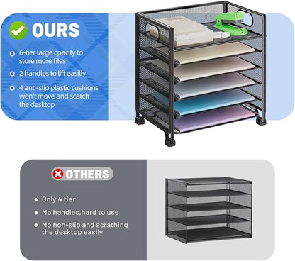 Simple Trending 6-Tier Letter Tray Organizer, Metal Mesh File Holder - Image 4