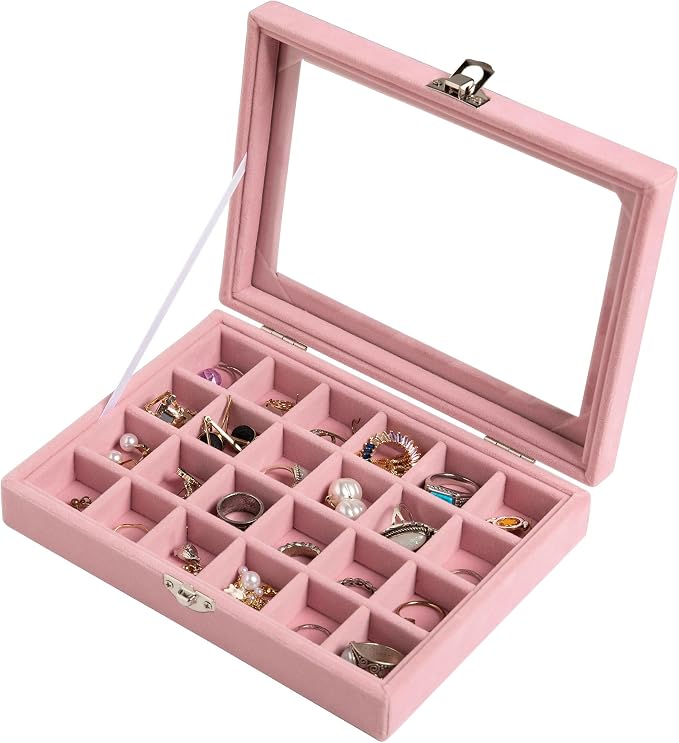 Frebeauty 24 Grid Earring Organizer, Small Velvet Jewelry Tray by Frebeauty