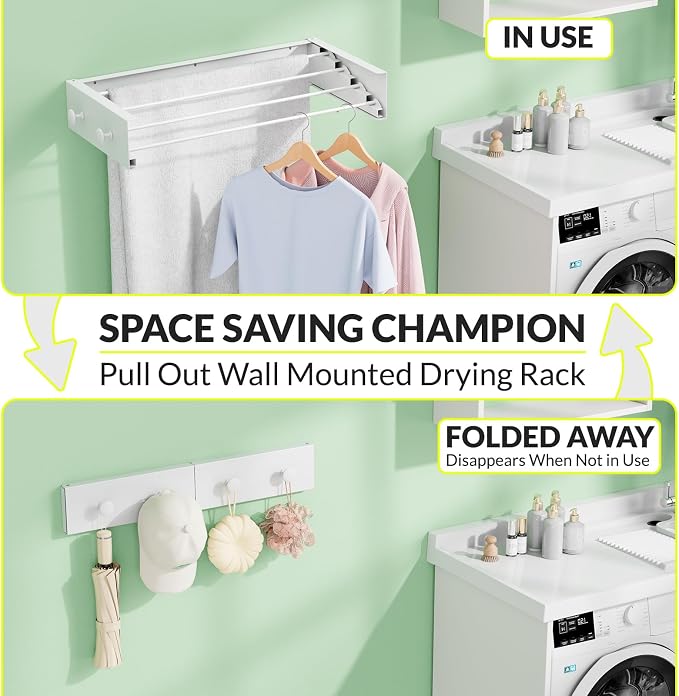 Foldable Wall Mounted Drying Rack, Stainless Steel Expandable Clothes Drying - Image 2