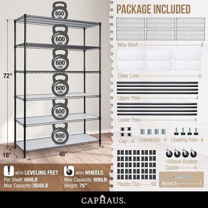CAPHAUS NSF Heavy Duty Wire Shelving w/Wheels, Leveling Feet & Liners, Storage - Image 3