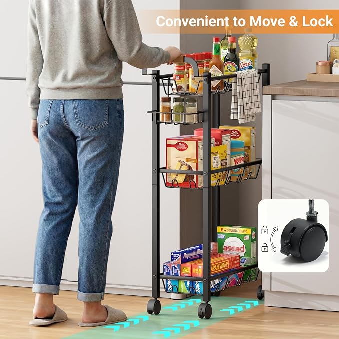 AOODA Laundry Room Cart with Top Detergent Holder, Metal Rolling Storage Cart - Image 6