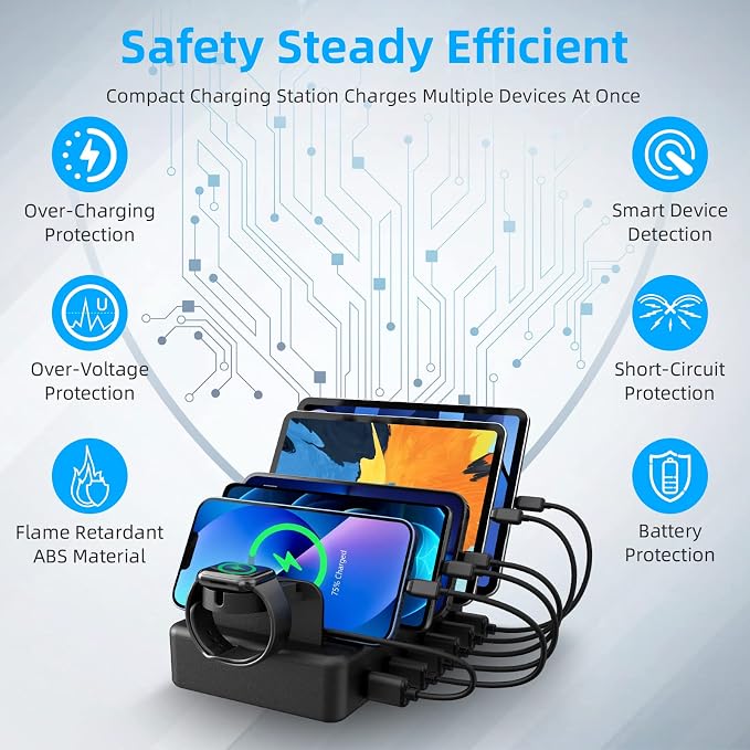 Charging Station for Multiple Devices, CREATIVE DESIGN 50W 6 Ports USB Charger - Image 4