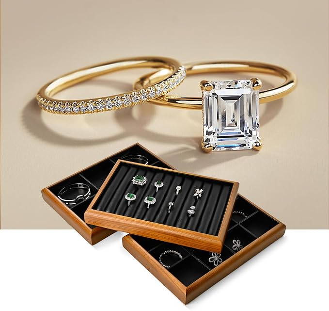 Oirlv Solid Wood 11 Slots Ring Tray Jewelry Organizer Tray Jewelry Drawer - Image 3