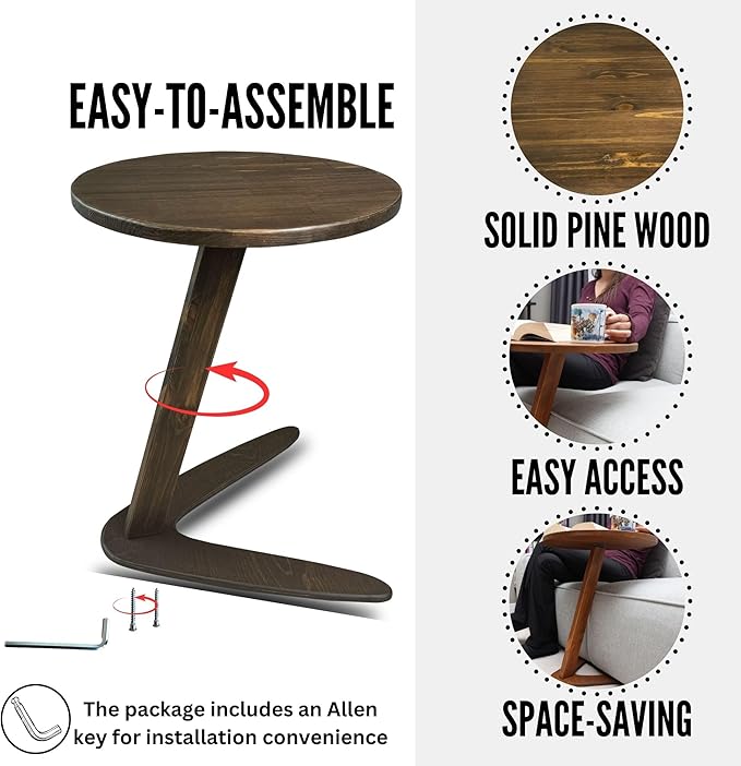 C-Shaped Handmade Solid Wood End Table, Side Table - Image 3
