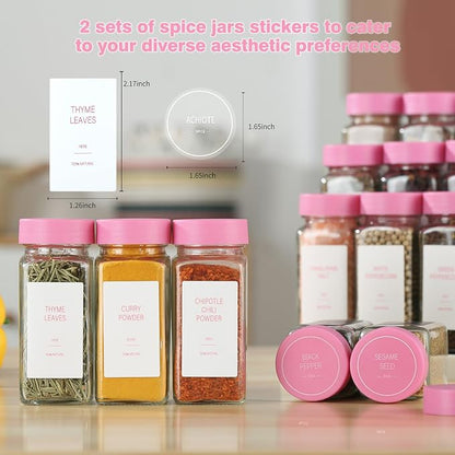 Pink Spice Jars with Label，4oz Seasoning Containers, Glass Spice Bottles with - Image 2