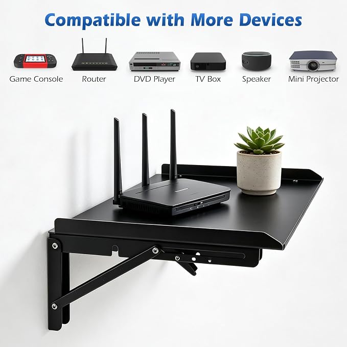 Folding Metal Floating Shelf, 16.9" x 11" Wall Mount Storage Rack - Image 6