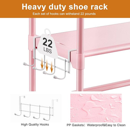 WOWLIVE 9 Tier 2-Column Shoe Rack, 30-35 Pairs Stackable Pink | Compact 33.75in - Image 6