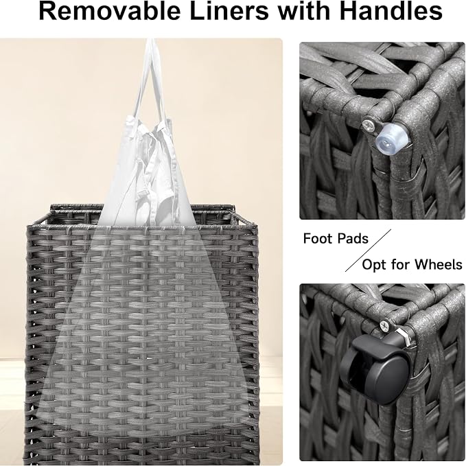88L Slim Laundry Hamper with Wheels, 23.3 Gallon Rolling Laundry Basket with Lid - Image 6