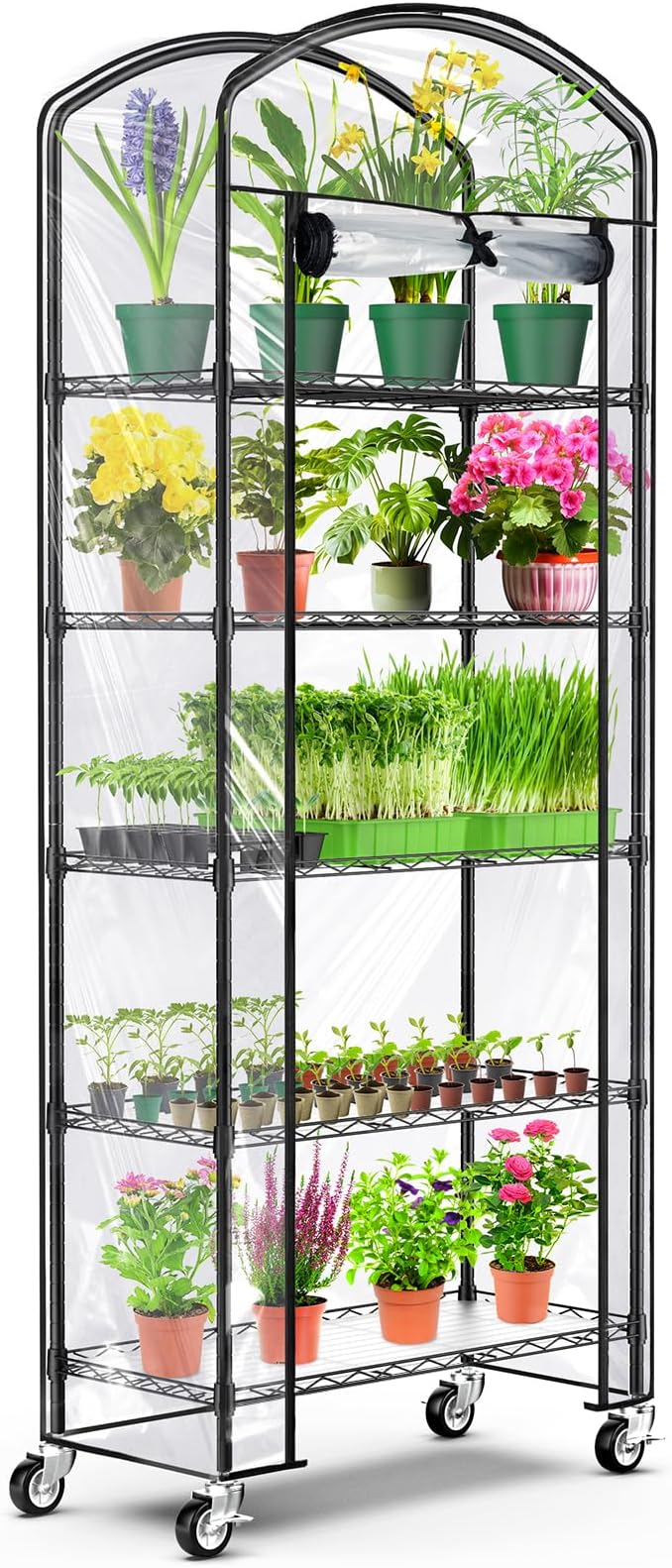 5-Tier Greenhouse with Caster Wheel, Each Shelf Height Adjustable Metal Plant by Abimars