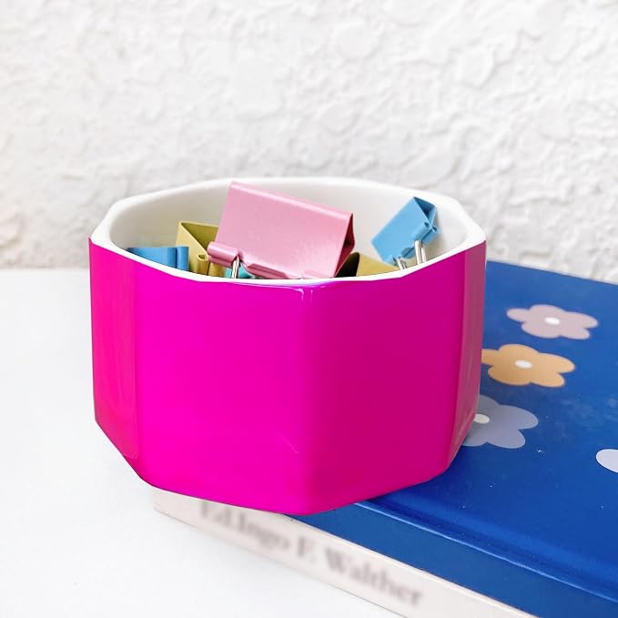 Ceramic Paper Clip Holder Gold Line Paper Clip Dispenser Organizer - Image 2
