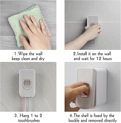 2 Slot Toothbrush Holder and Toothpaste Dispenser Wall Mounted, Automatic - Image 5