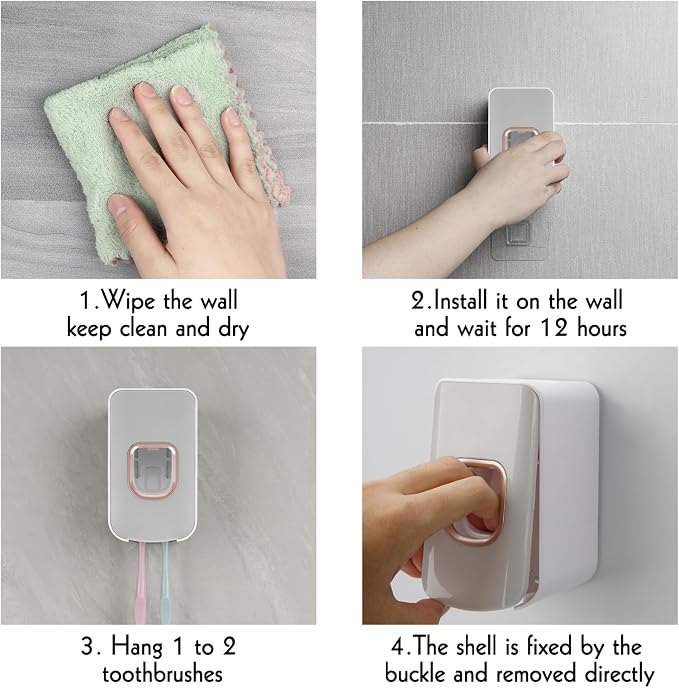 2 Slot Toothbrush Holder and Toothpaste Dispenser Wall Mounted, Automatic - Image 5