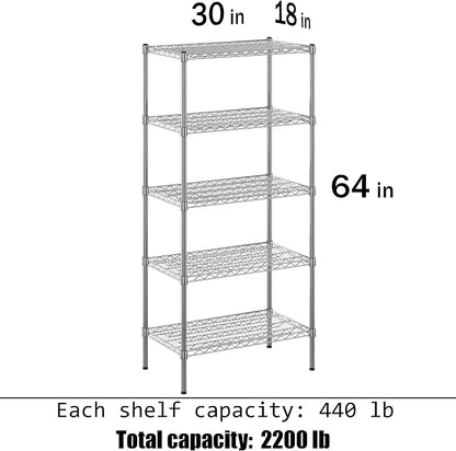 18" Deep x 30" Wide x 64" Height Wire Shelving Kit | 5-Tier | NSF Commercial - Image 3