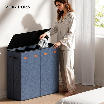 Laundry Hamper 4-Section with Lid, 185L Laundry Sorter with 4 Removable Bags + - Image 2