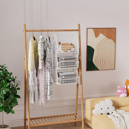 Hanging Closet Organizer and Storage, Clothes Hanging Shelves Wire Baskets - Image 4