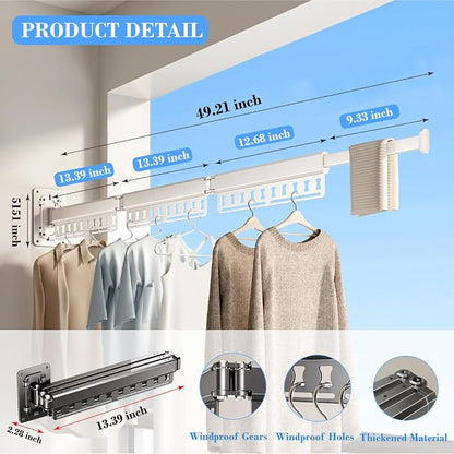 Clothes Drying Rack Wall-Mounted, 3-Fold Retractable Clothes Hanger - Image 2